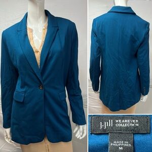 J. Jill Women’s M Wearever Collection Teal Blue Blazer Jacket Stretch Knit